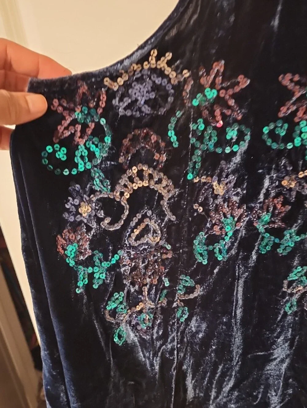 Free People Navy Velvet Sequin Combo Dress